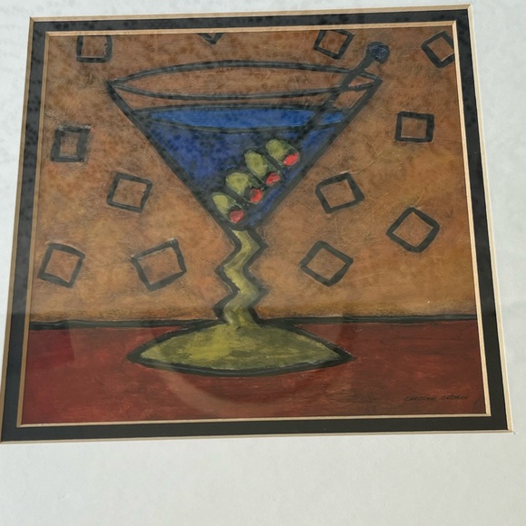 Martini glass print by Carolyn Oltman matted and framed art.#2 11 by 11 inches - Picture 4 of 8